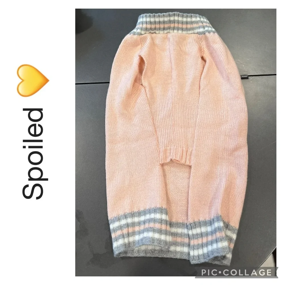 Spoiled Pink Gold Heart Dog Sweater Stripe Trim M/L